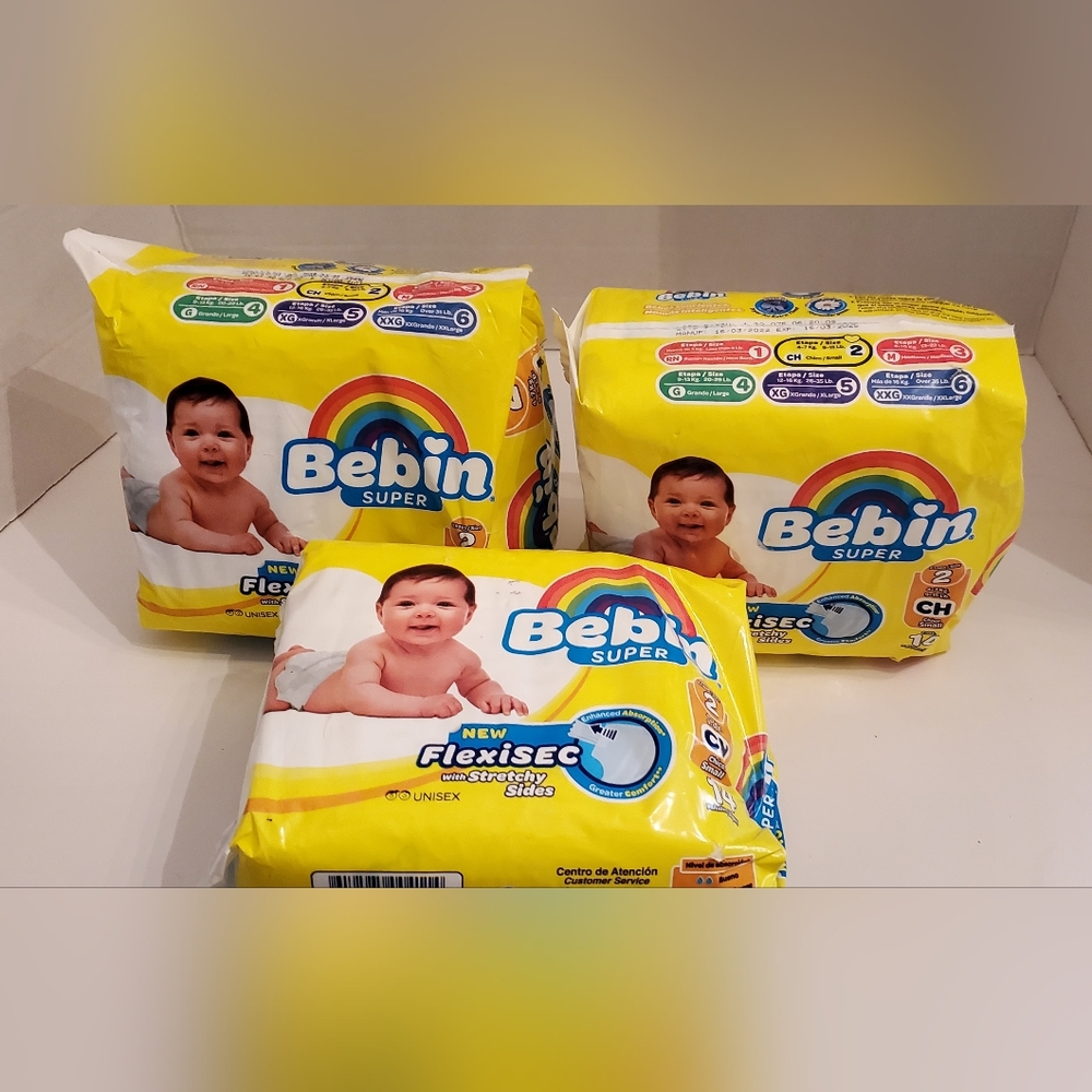 3 New Packs 14 each Bebin Size 2 Pampers